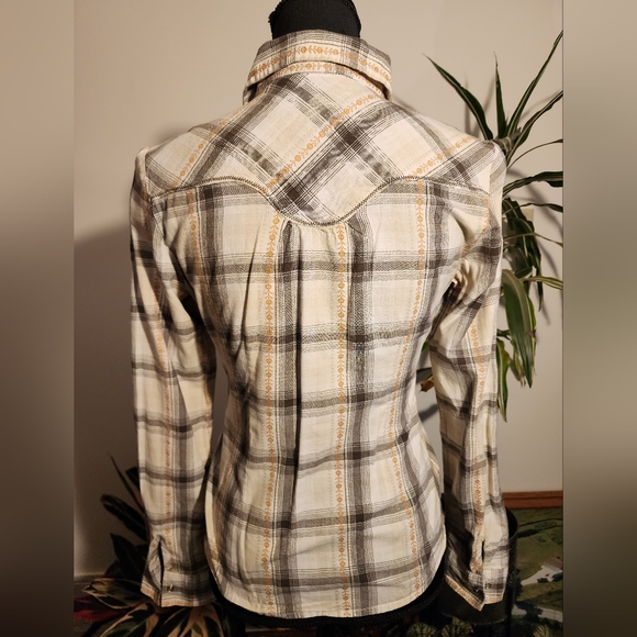 Arizona snap down shirt, cream, grey, Medium - Picture 3 of 6